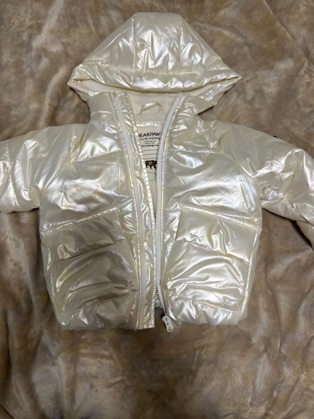 BearPaw Kids Iridescent Pearl Hooded Puffer Jacket Size 2T